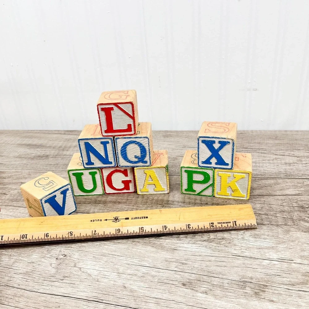 Vintage Alphabet Blocks Set of 10: Nursery Decor Wooden Blocks‎